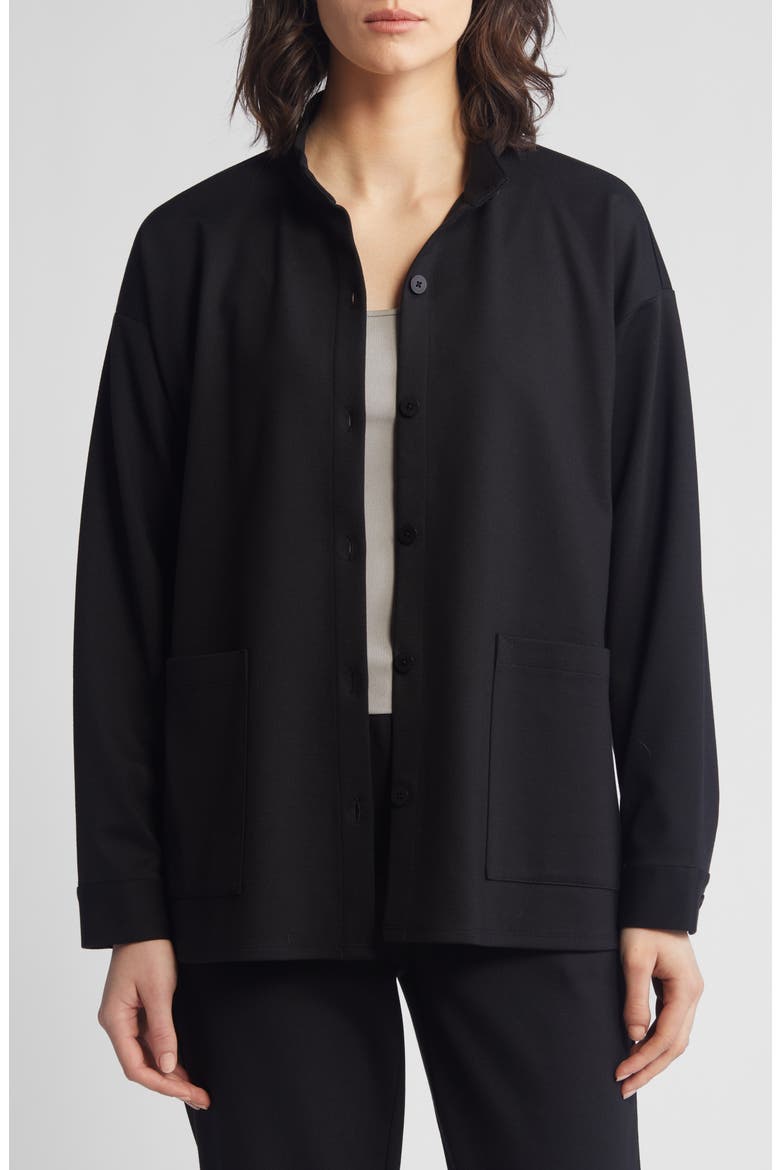 Stand Collar Overshirt, Main, color, BLACK