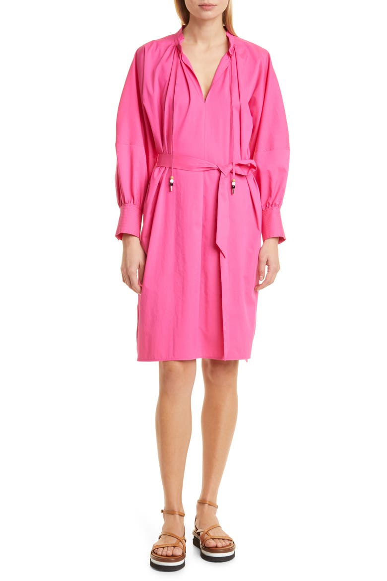 Dapera Long Sleeve Cotton Blend Dress, Main, color, FLAMINGO