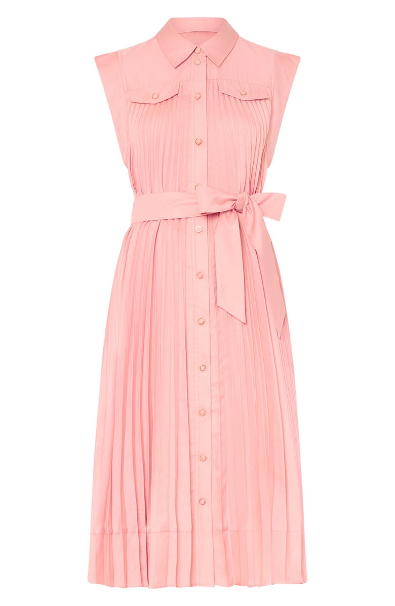Milly Johanna Pleat Twill Midi Shirtdress, Alternate, color, Blush
