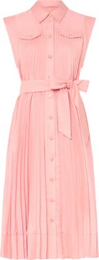 Milly Johanna Pleat Twill Midi Shirtdress