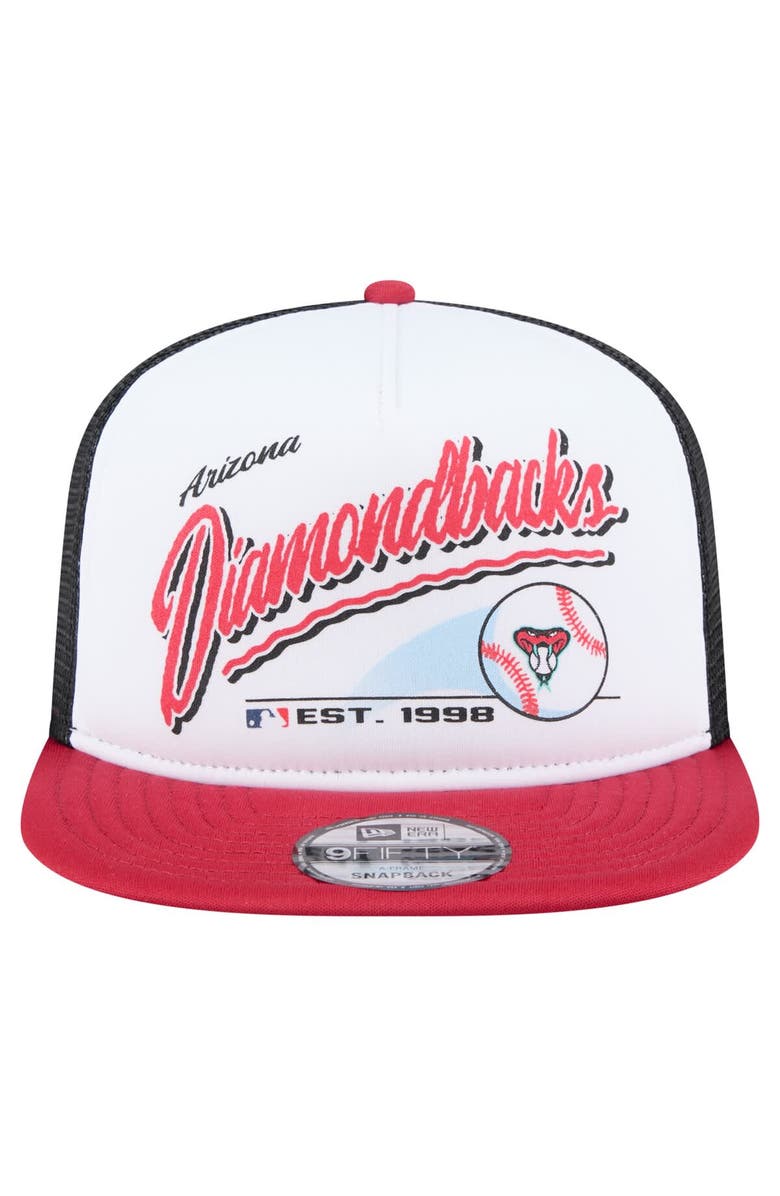 New Era Men's New Era White/Red Arizona Diamondbacks Retro Script Trucker 9FIFTY Snapback Hat, Alternate, color, White