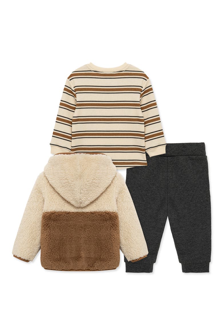Kids' Bear 3-Piece High-Pile Fleece Jacket, Tee & Joggers Set, Alternate, color, TAN