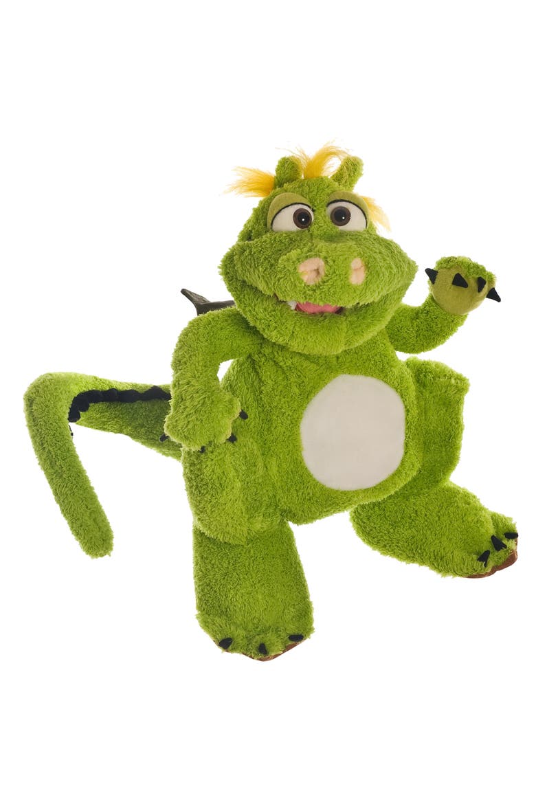 Toots The Green Dragon 14 Inch Plush Hand Puppet, Handmade, Moving, Main, color, Green