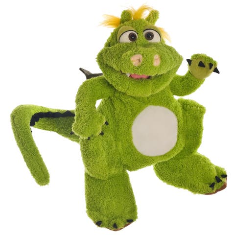 Toots The Green Dragon 14 Inch Plush Hand Puppet, Handmade, Moving
