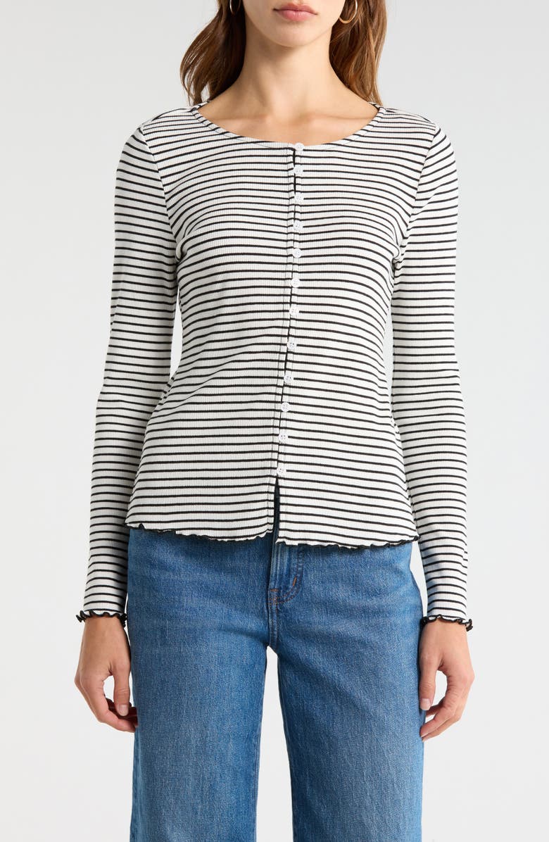 Vince Camuto Stripe Stretch Cotton Knit Top, Main, color, Rich Black
