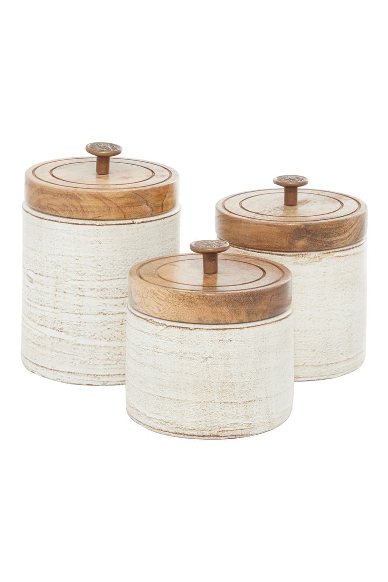Farm House Set of 3 Ceramic Canisters, Main, color, WHITE