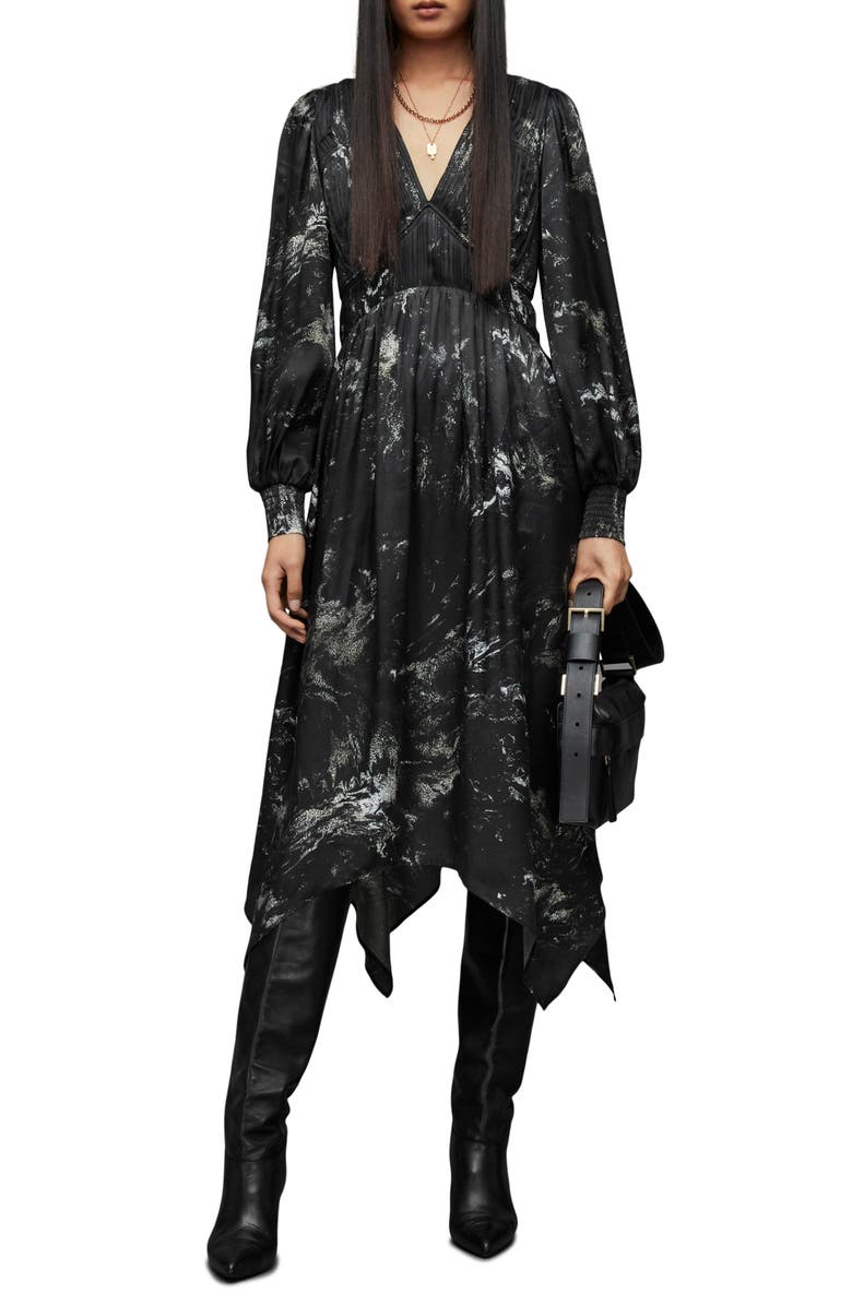 AllSaints Estelle Titania Long Sleeve Midi Dress, Main, color,