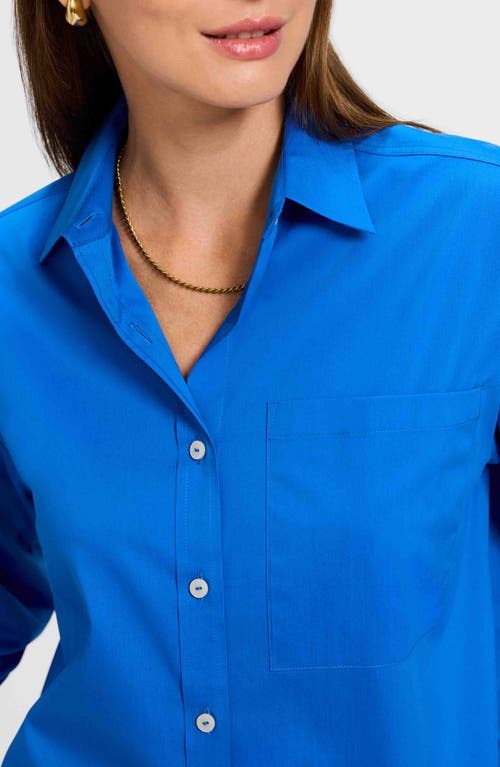Foxcroft Marina Button-up Cotton Blend Shirt In Cobalt Blue