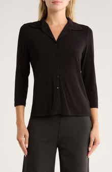 JASON WU Three-Quarter Sleeve Knit Button-Up Shirt