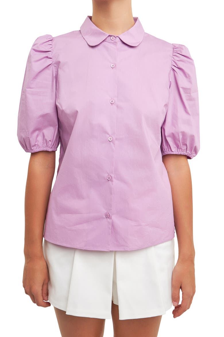 Button Front Puff Sleeve Blouse, Alternate, color, LILAC