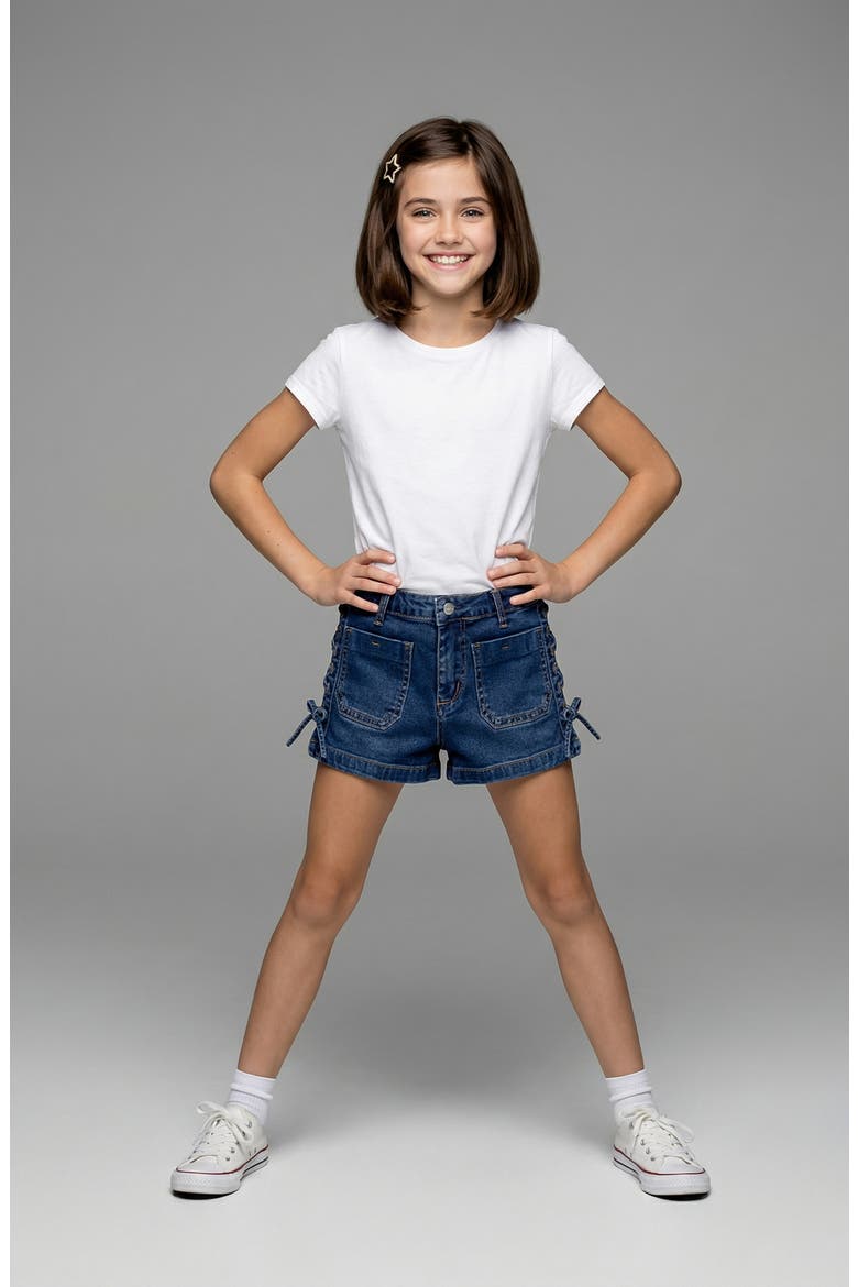 Kids' Emmy Lace-Up Denim Shorts, Alternate, color, MEDIUM WASH