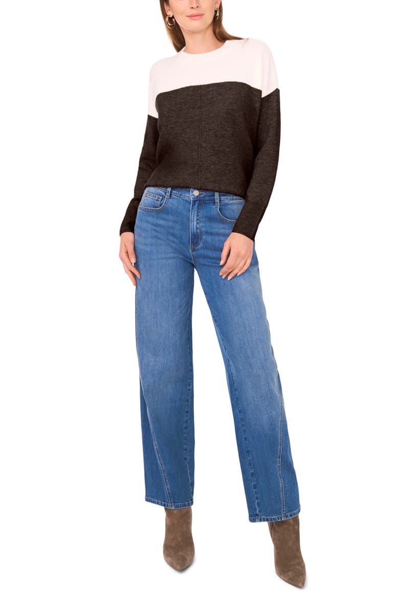 Extended Shoulder Colorblock Sweater, Alternate, color, CHOCOLATE