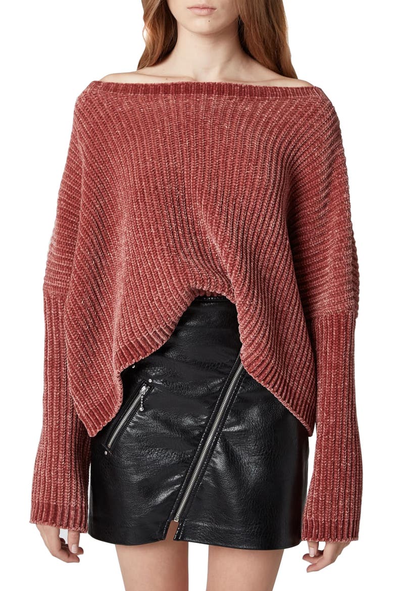 Chenille Off the Shoulder Sweater, Main, color, ROSE QUARTZ