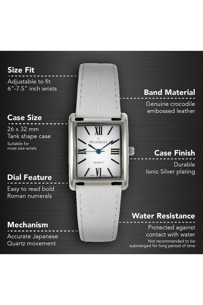 Roma Tank Leather Strap Watch - 26x32MM, Alternate, color, White
