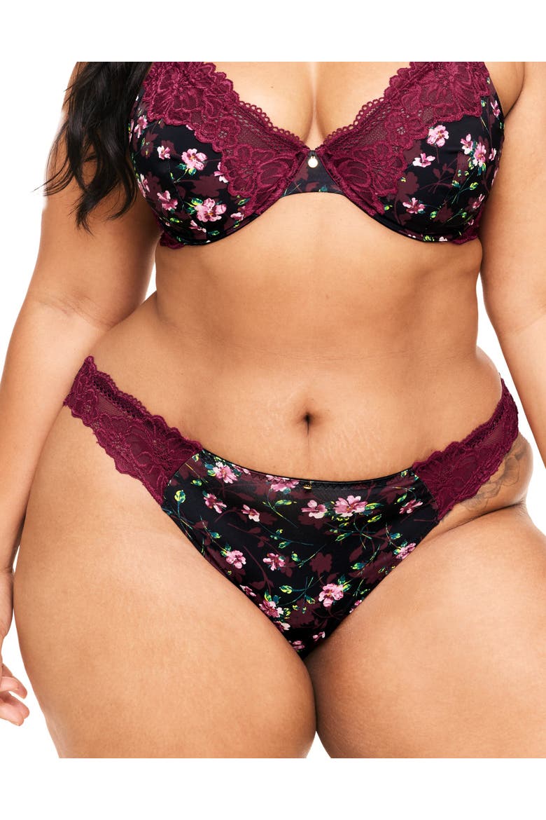 Aleena Thong Panties, Main, color, Floral black