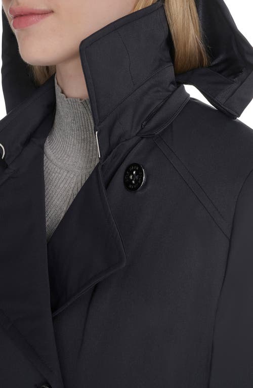 Cole Haan Water Resistant Twill Hooded Trench Coat In Black