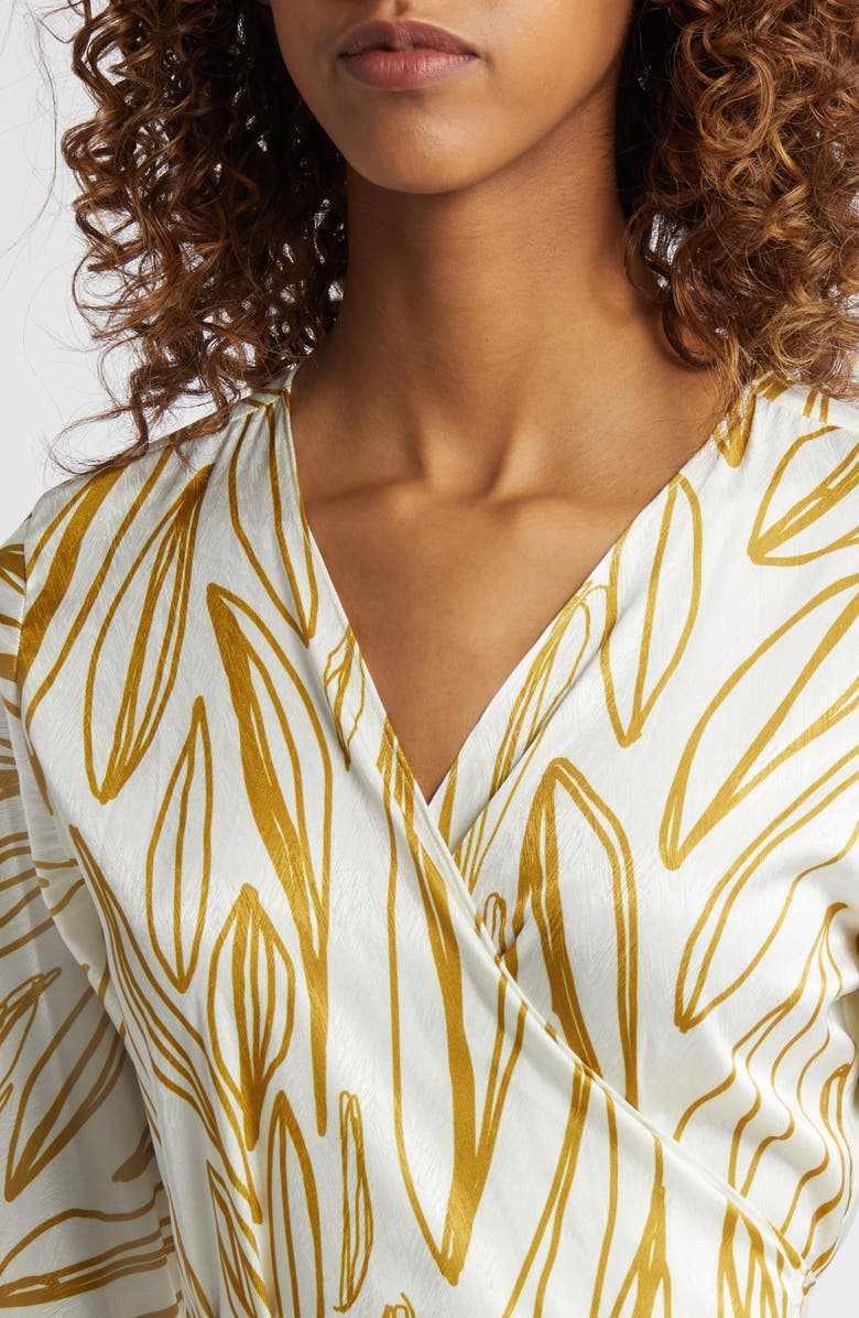 DIARRABLU Maya Exaggerated Long Sleeve Fiore Print Jacquard Wrap Dress, Alternate, color, 