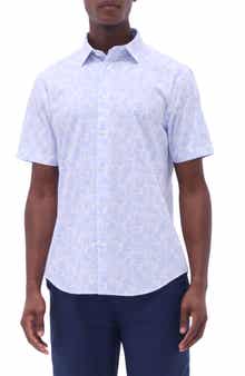 Bugatchi Orson Floral Print Short Sleeve Cotton Seersucker Button-Up Shirt