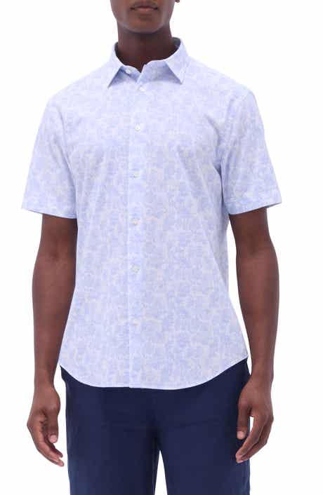 Bugatchi Orson Floral Print Short Sleeve Cotton Seersucker Button-Up Shirt