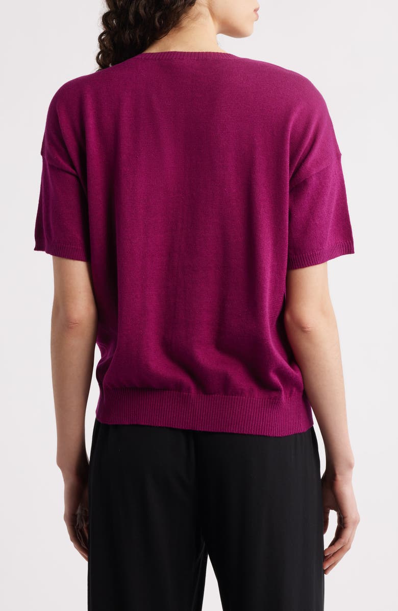 Eileen Fisher Short Sleeve Organic Cotton Blend Sweater, Alternate, color, Sangria