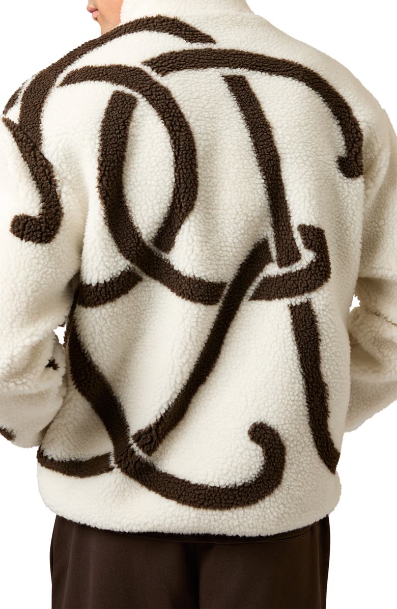 Reiss Kidd Logo Print High Pile Fleece Jacket, Alternate, color, White/ Brown