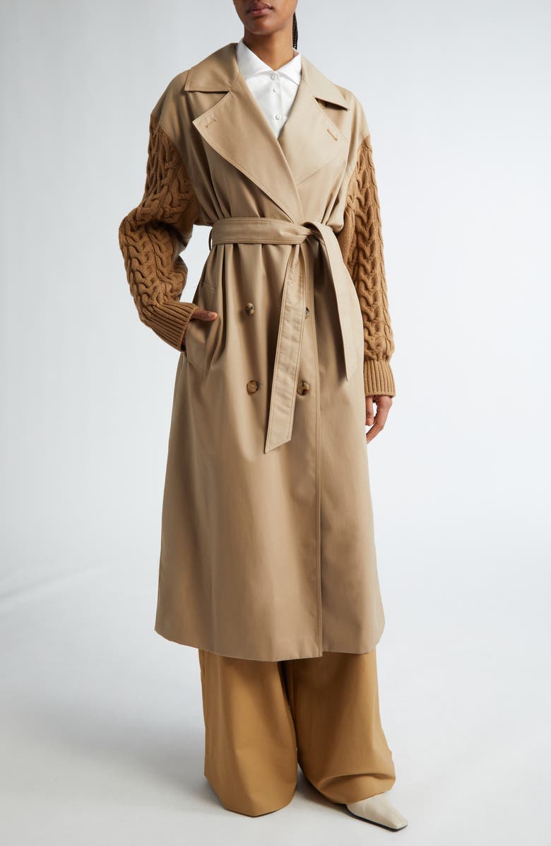 Max Mara Cicladi Mixed Media Wool Blend Coat, Alternate, color,