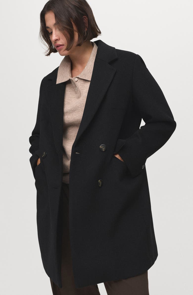 MANGO Double Breasted Coat, Alternate, color, Black
