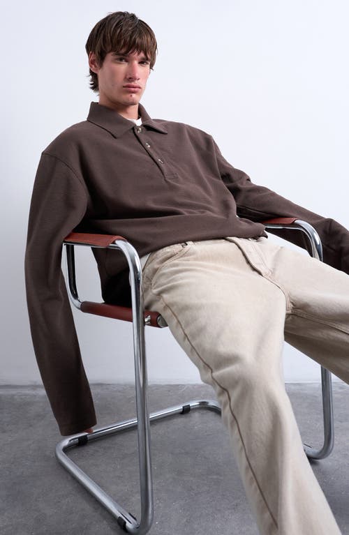 Topman Waffle Knit Boxy Polo Sweatshirt In Brown