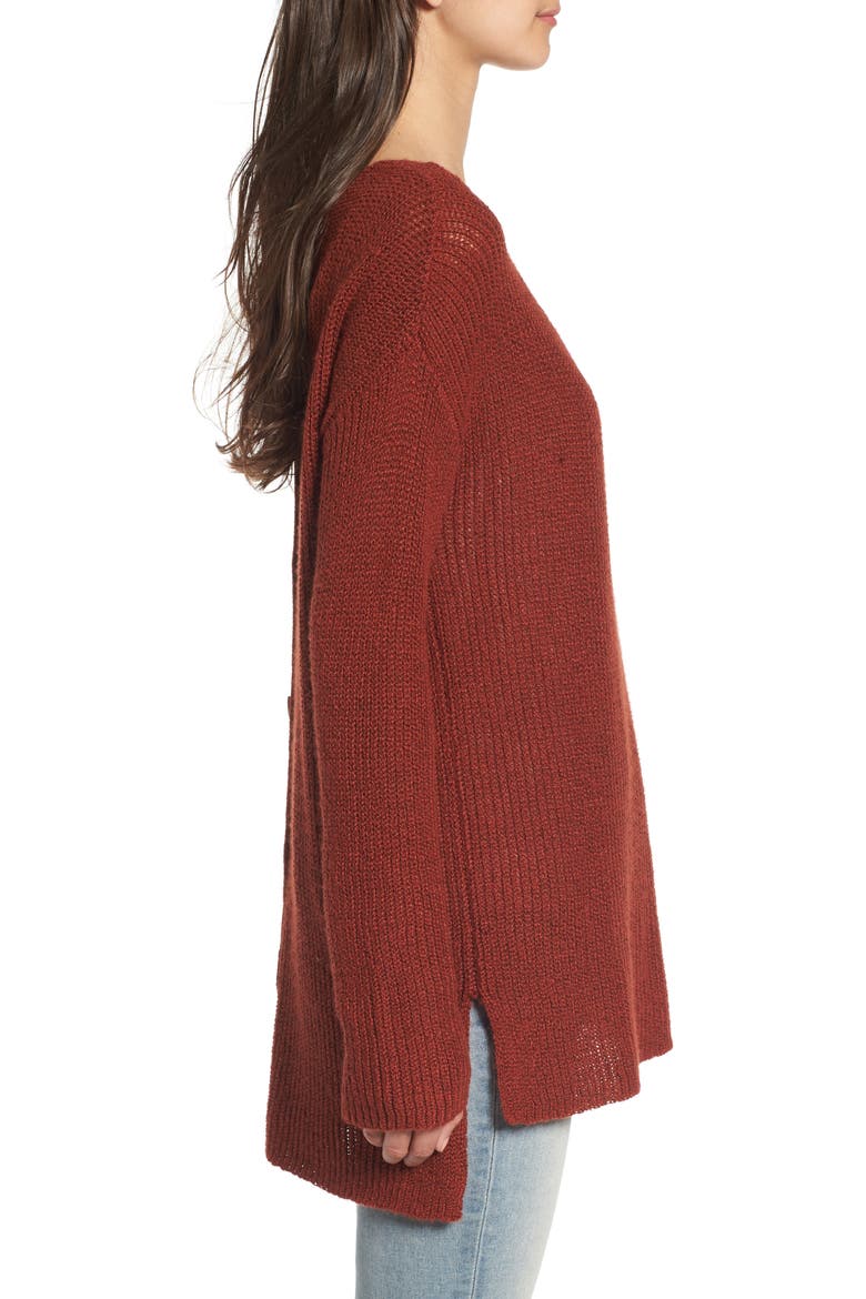 Button Back V-Neck Sweater, Alternate, color, RUST HENNA