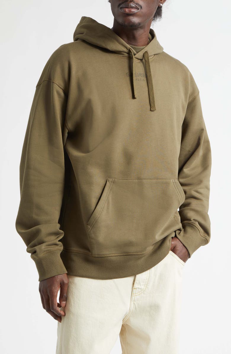 Balmain Paris Embroidered Cotton Hoodie, Main, color, Uiv Khaki/ Multi