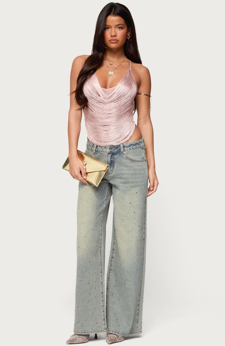 EDIKTED Elenie Fringe Cowl Neck Crossback Top, Alternate, color, 