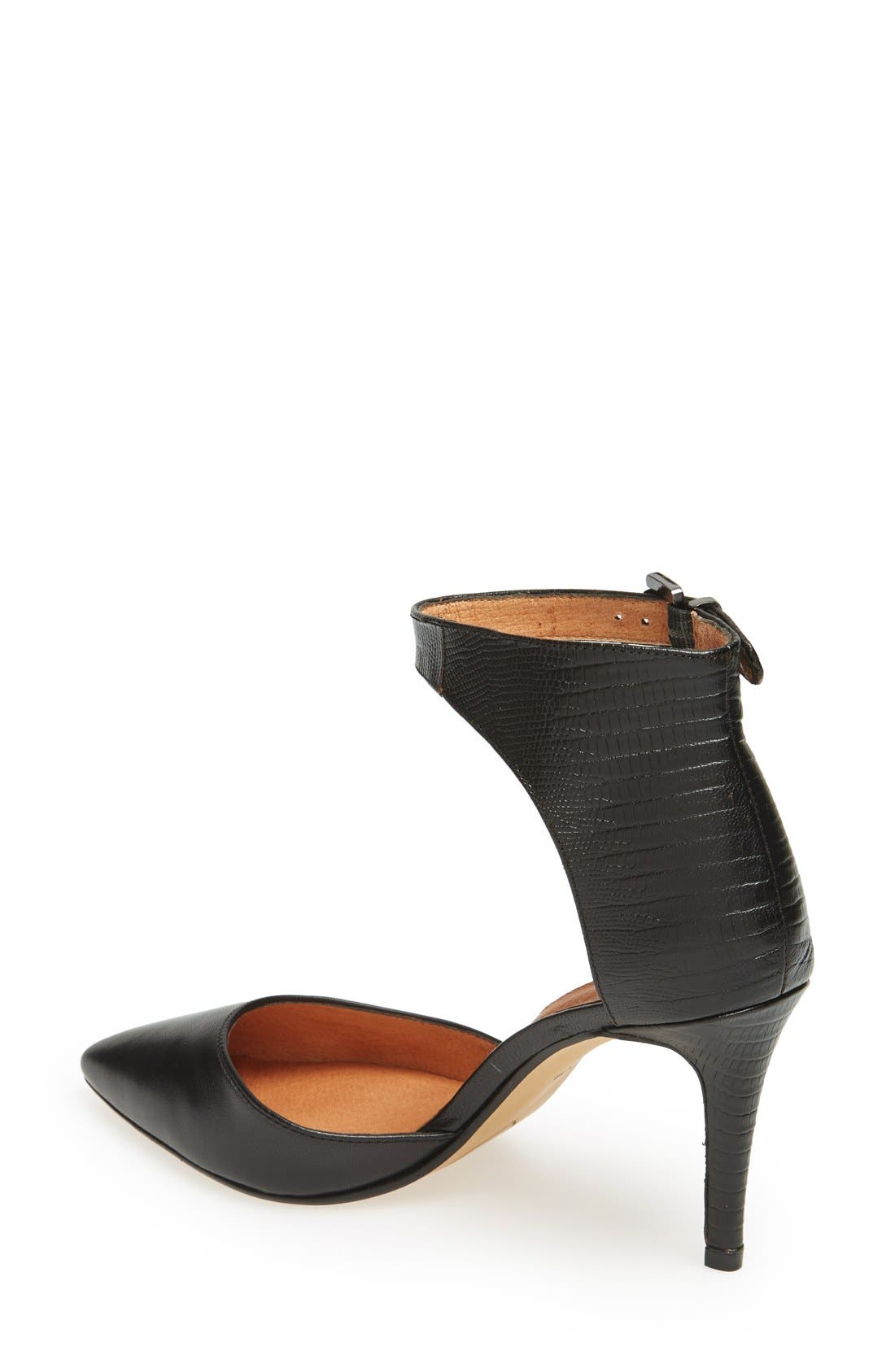 'Melinda' Ankle Strap Pump, Alternate, color, BLACK NAPPA/ LIZARD PRINT