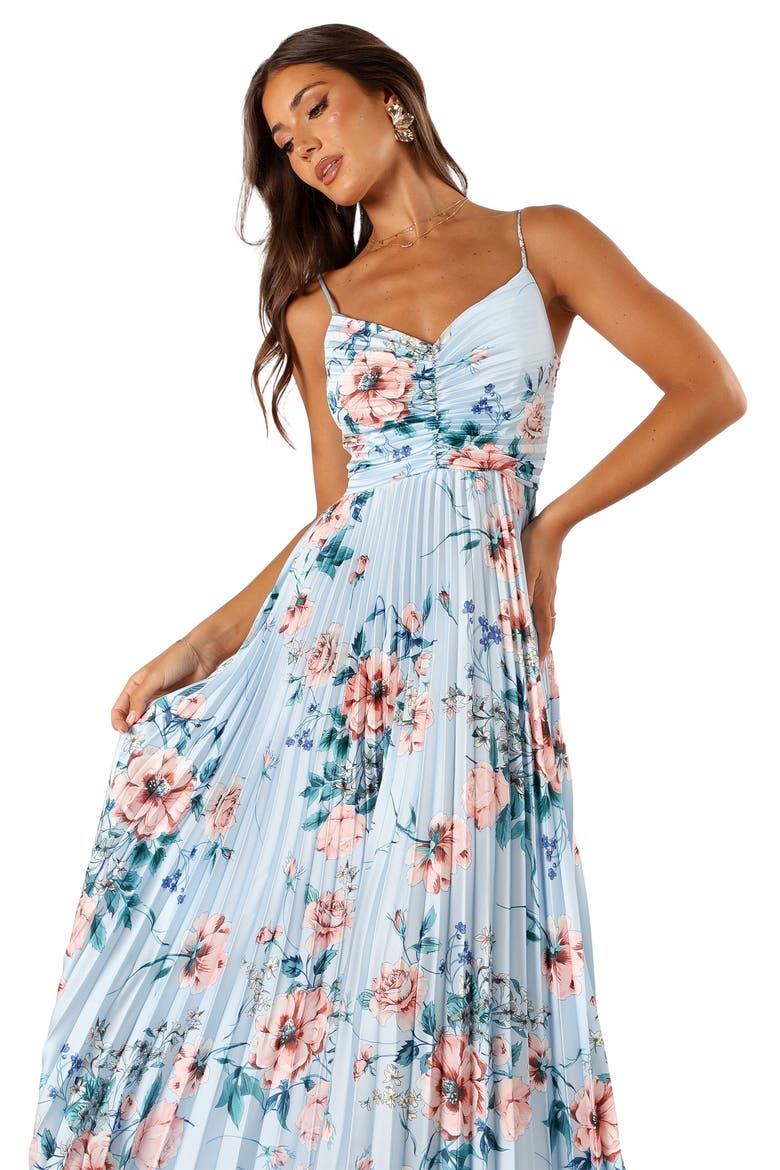 Naira Floral Pleated Maxi Dress, Alternate, color, BLUE FLORAL