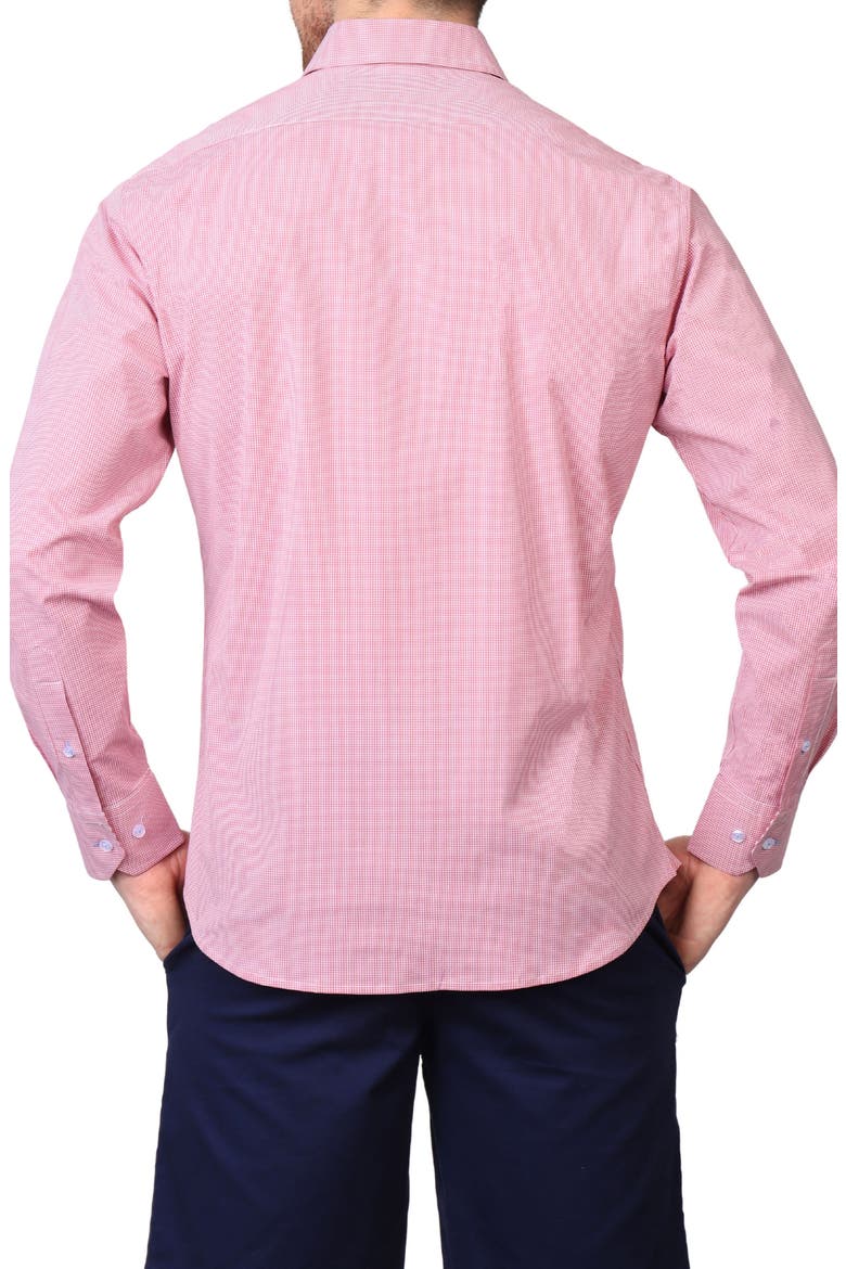 Micro Gingham Stretch Cotton Button-Up Shirt, Alternate, color, SUNWASHED RED