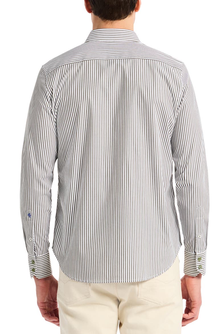 Greenwich Pinstripe Stretch Cotton Button-Up Shirt, Alternate, color, OLIVE