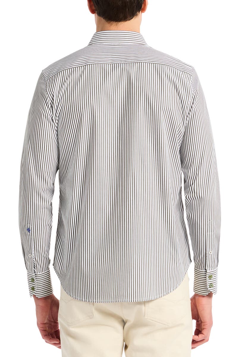 Robert Graham Greenwich Pinstripe Stretch Cotton Button-Up Shirt, Alternate, color, Olive