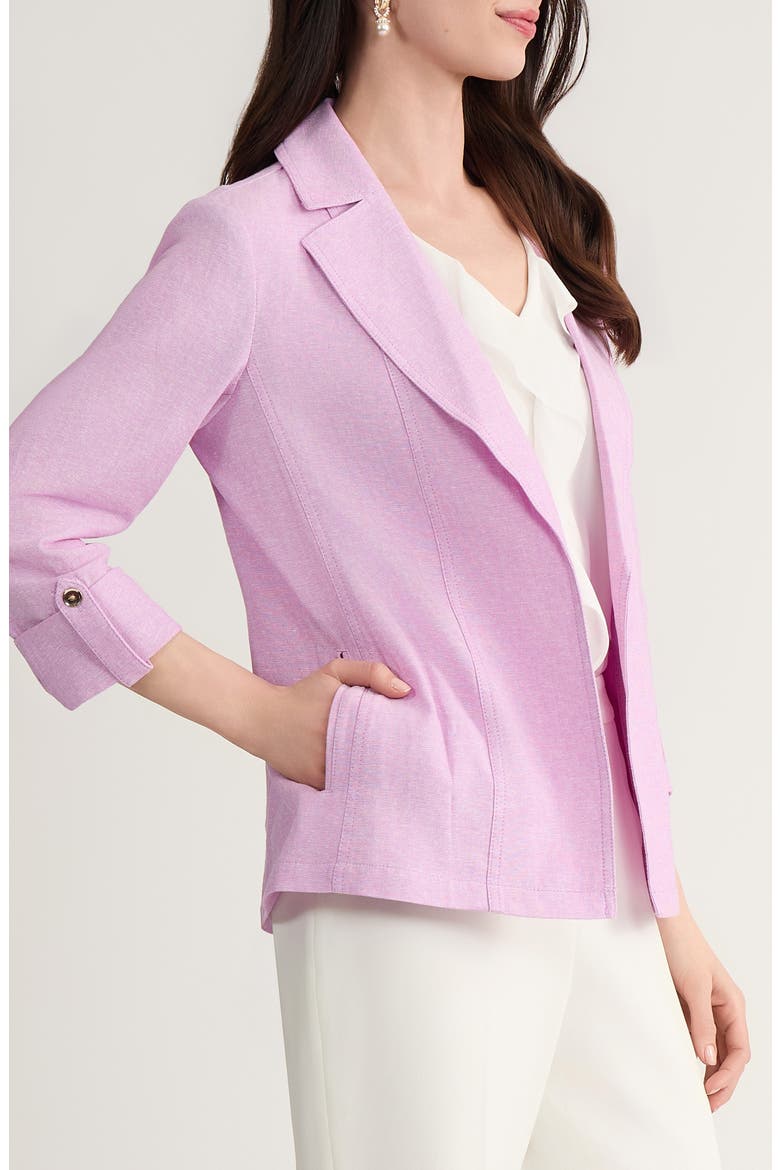 Open Front Linen Blend Blazer, Alternate, color, COSMO PINK/ LILY WHITE