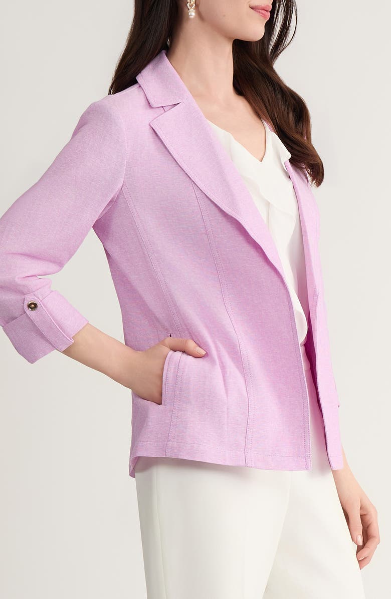 KASPER Open Front Linen Blend Blazer, Alternate, color, Cosmo Pink/ Lily White