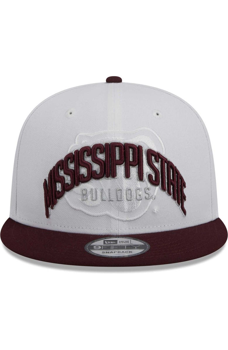 New Era Men's New Era White/Maroon Mississippi State Bulldogs Two-Tone Layer 9FIFTY Snapback Hat, Alternate, color, 