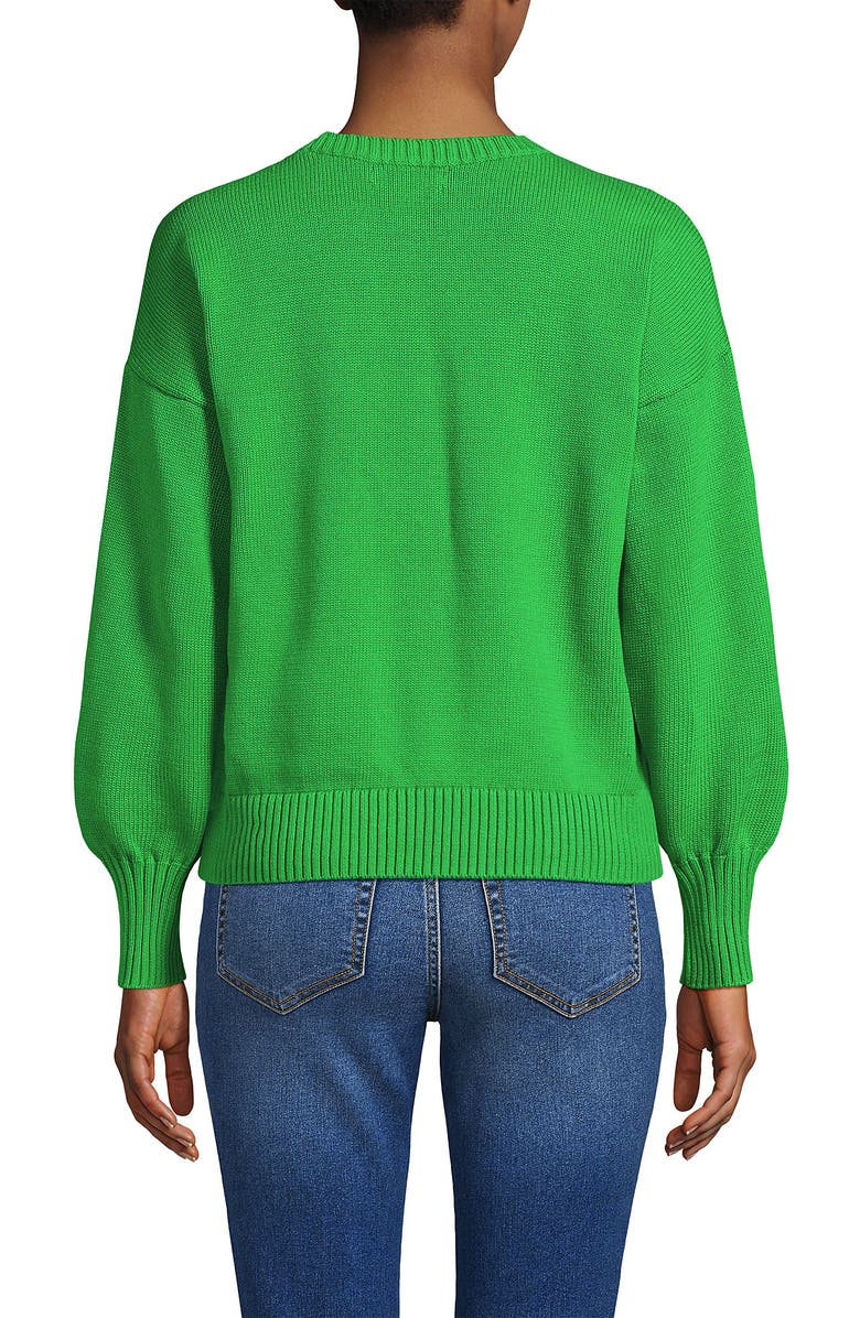 Lands' End Drifter Jersey Crewneck Sweater, Alternate, color, True Green/Ivory New York