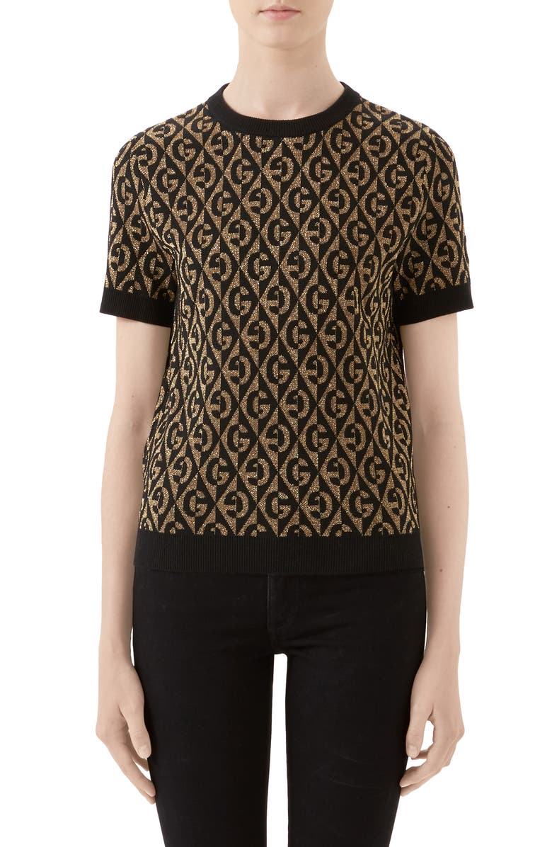 Gucci GG Rhombus Metallic Jacquard Wool Blend Sweater, Main, color,