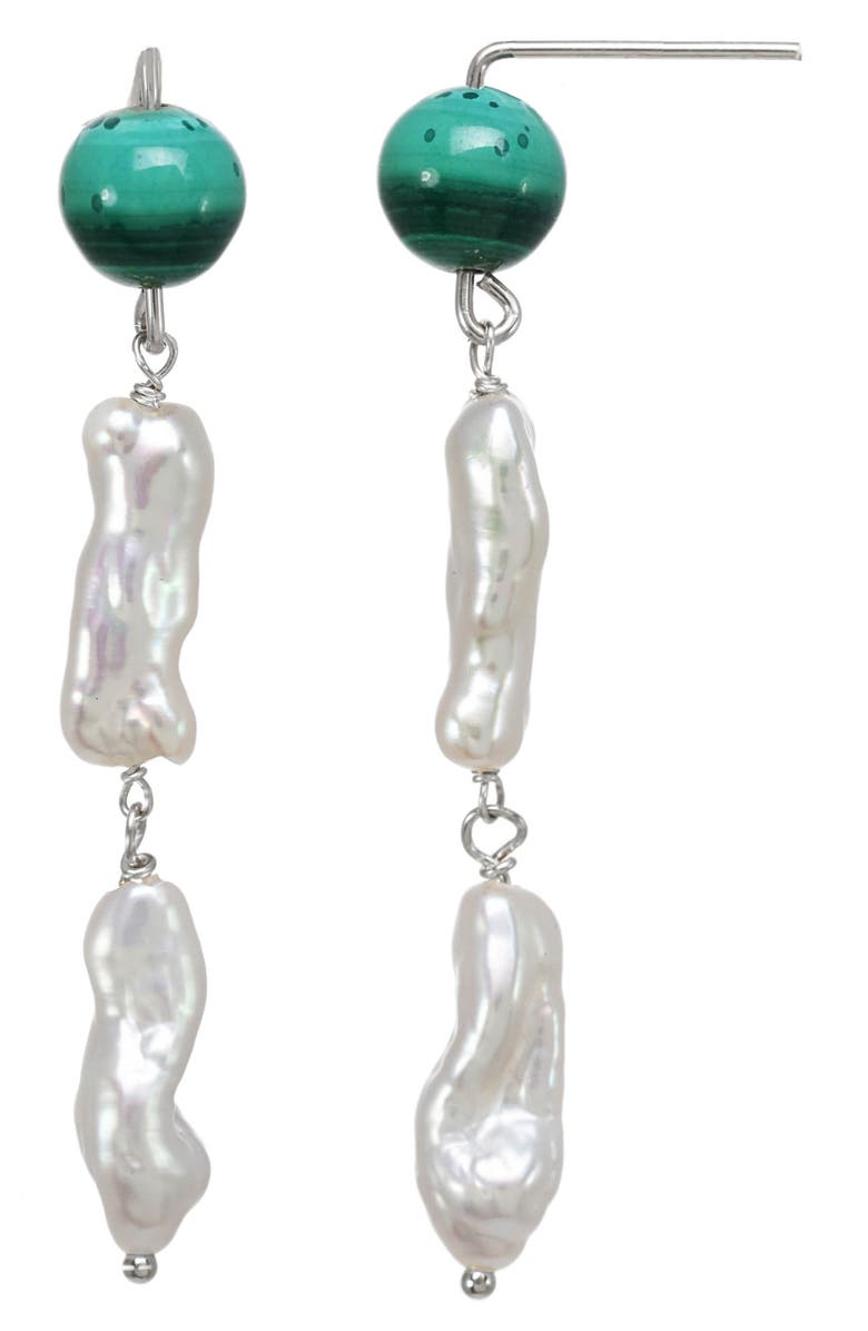 KOZAKH Yara Freshwater Pearl & Malachite Drop Earrings, Main, color, 