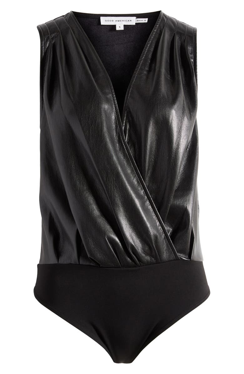 Good American Better Than Leather Faux Leather Wrap Bodysuit, Alternate, color,