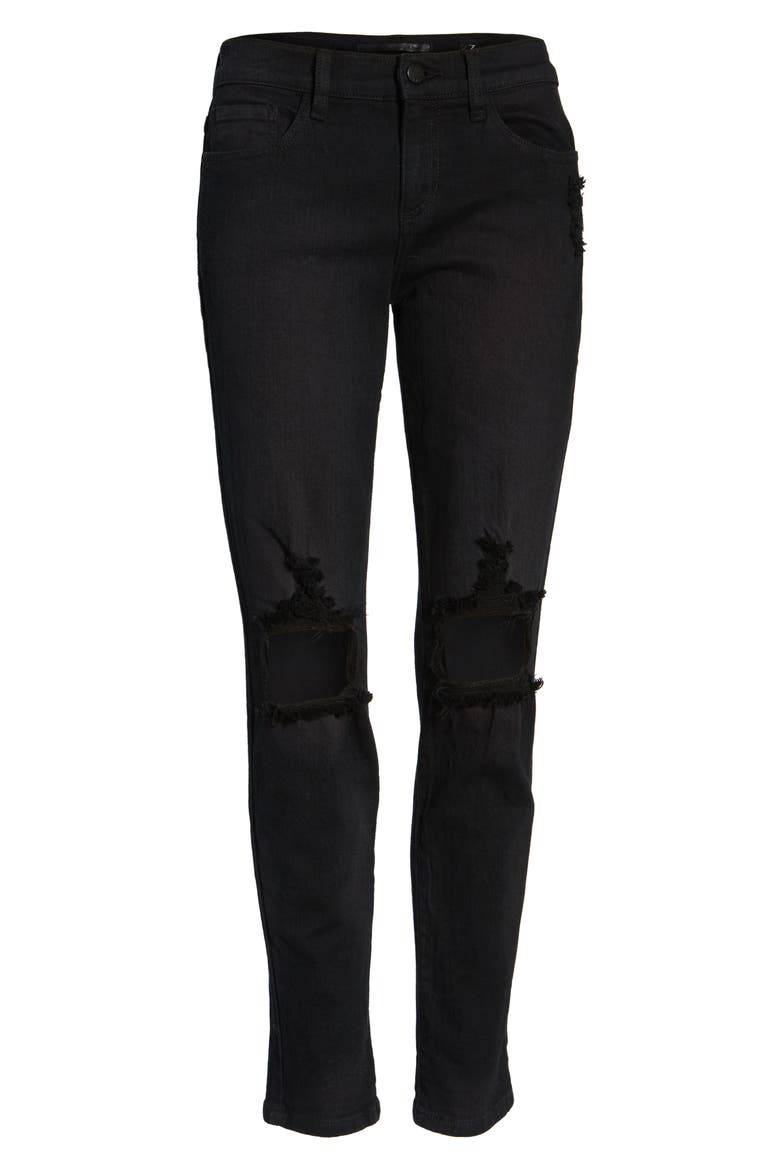 Destroyed Boyfriend Jeans, Alternate, color, BLACK