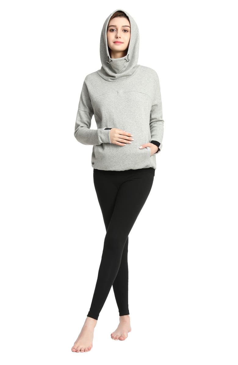 Kimi and Kai Samara Cowl Neck Maternity/Nursing Hoodie, Alternate, color, Gray