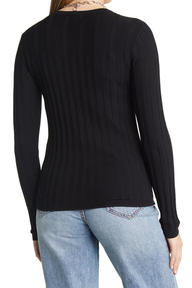 Rib Crew Neck Sweater, Alternate, color, BLACK