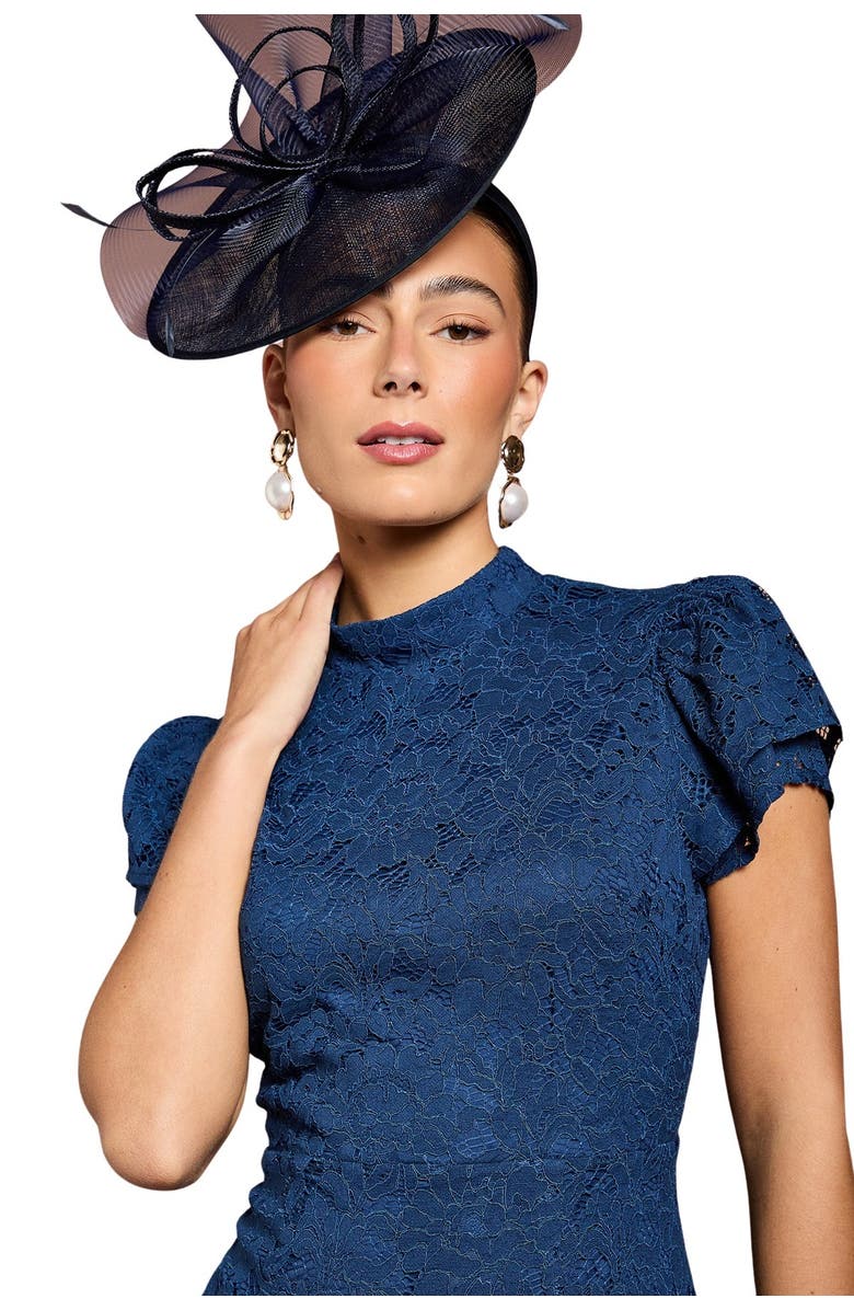 Coast Lace Frill Sleeve High Neck Midi Dress, Alternate, color, Navy