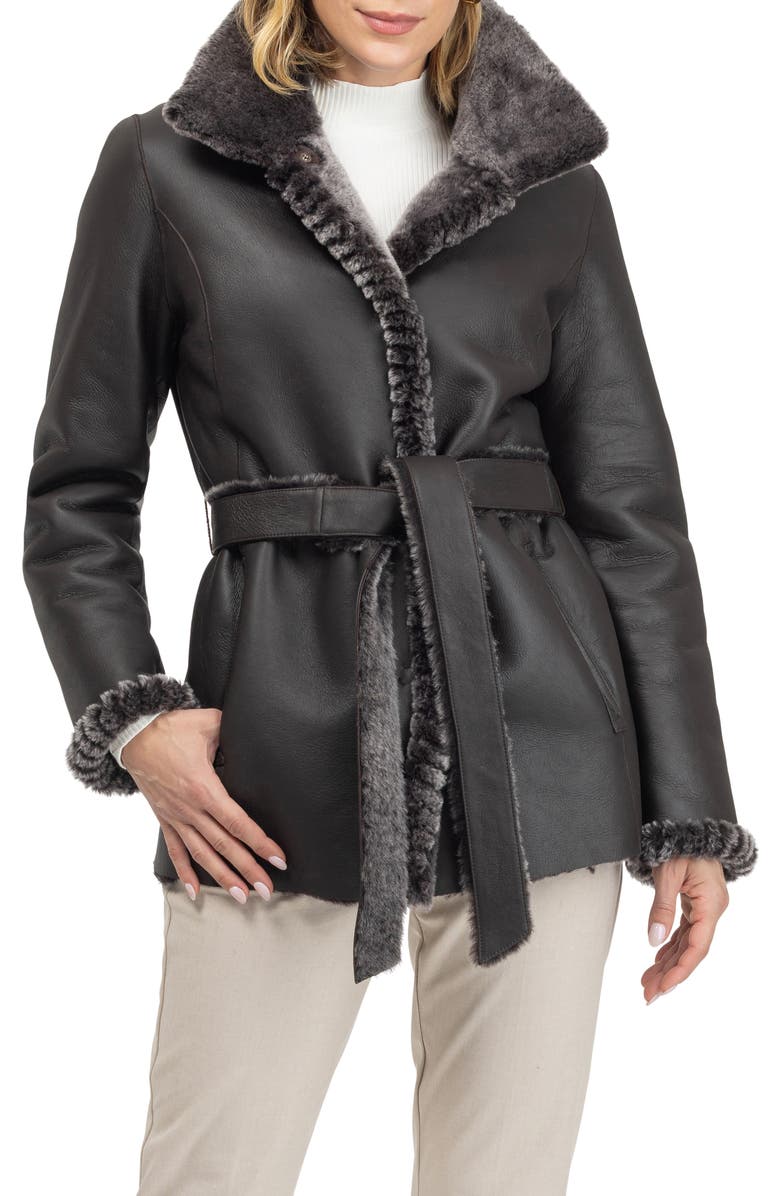 GORSKI Merino Genuine Shearling Jacket With Whipstitch Trim, Main, color, Brown Brisa