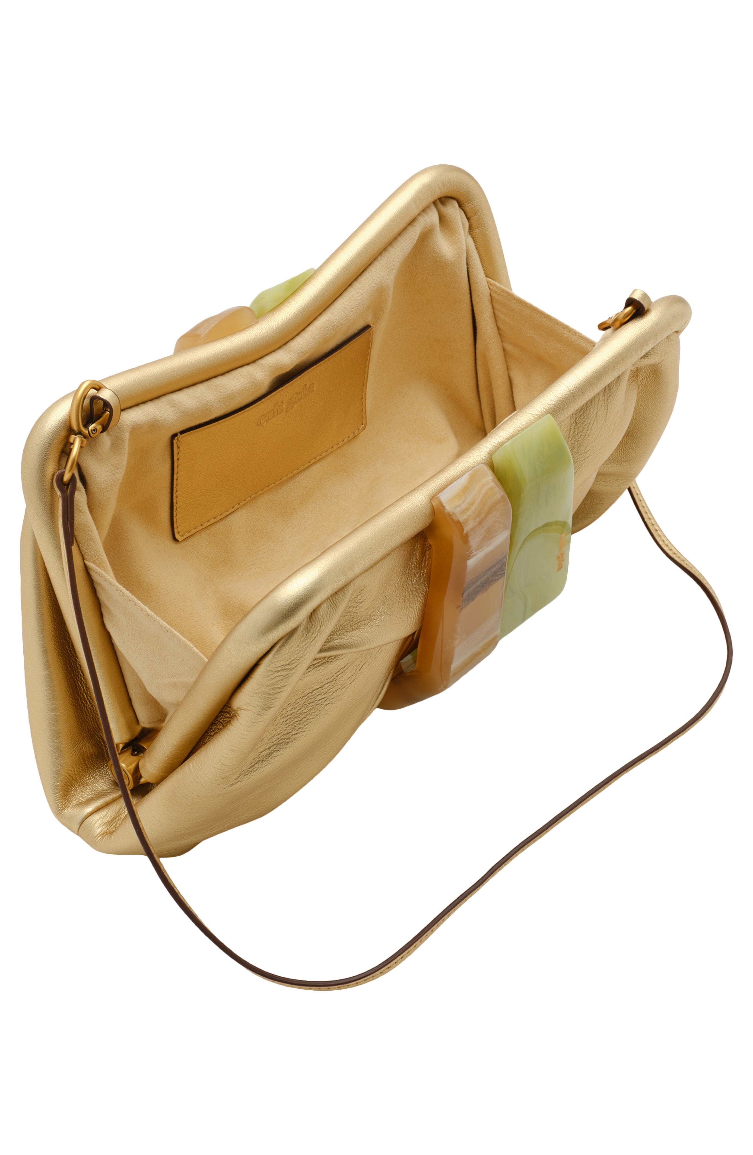 Cult Gaia Julita Leather Frame Clutch, Alternate, color, Brass