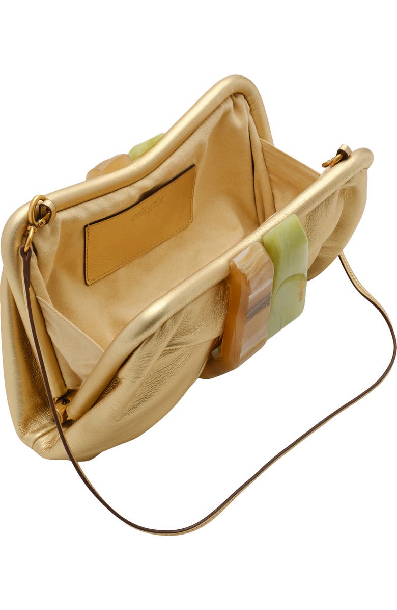 Cult Gaia Julita Leather Frame Clutch, Alternate, color, Brass